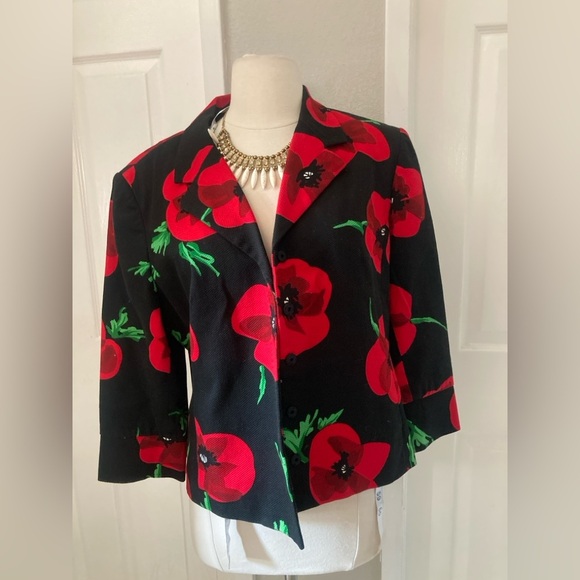 Carlisle Women's Blazer Floral Red Poppy Size 12 Dark Moody Bloomcore Unique - Picture 2 of 8